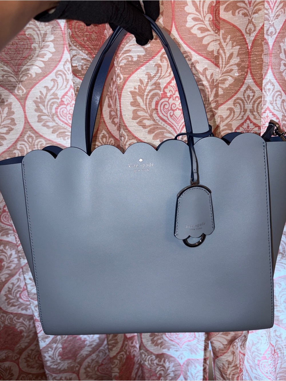 kate spade Leather scallop-edge tote in slate gray-blue